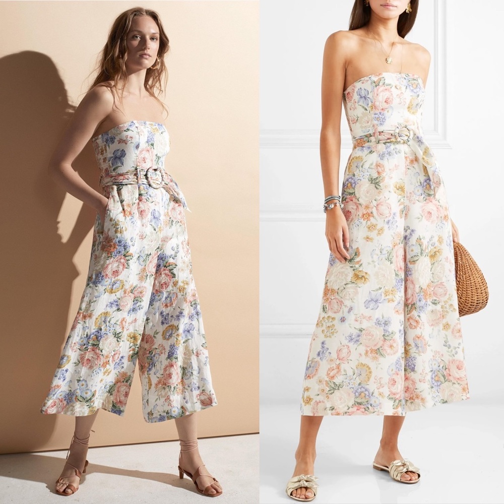 Zimmermann Bowie strapless floral linen jumpsuit